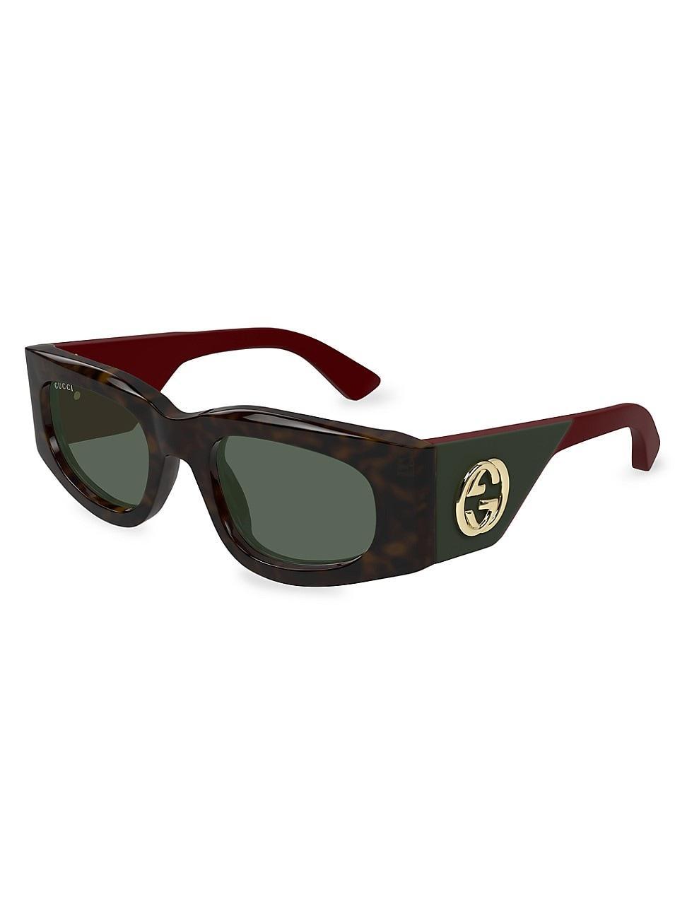 Gucci Womens Oblique 51mm Havana Rectangle Sunglasses - Shiny Dark Havana/Green Red Combo Product Image