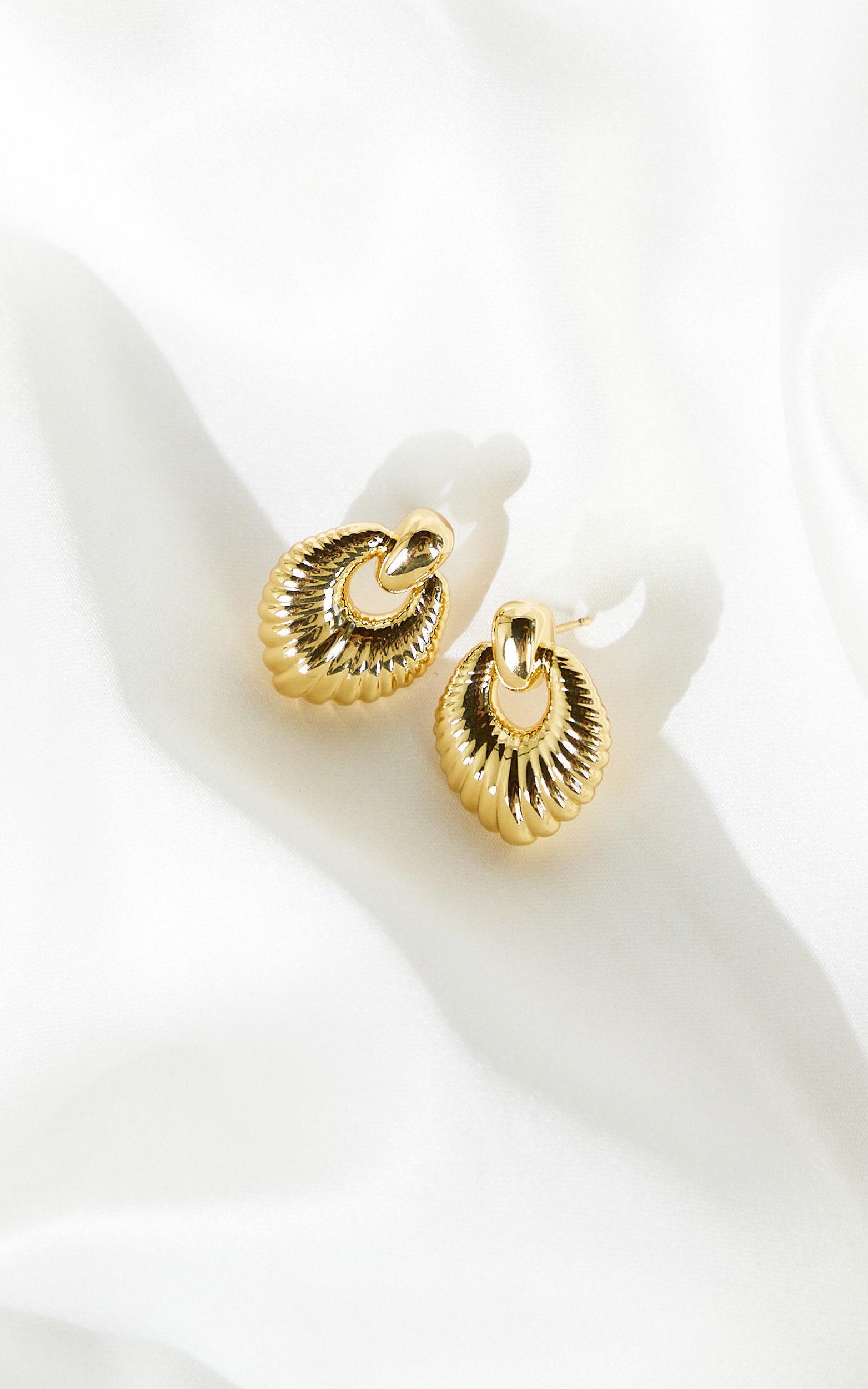 Maddie Earrings - Textured Drop Earrings in Gold Product Image