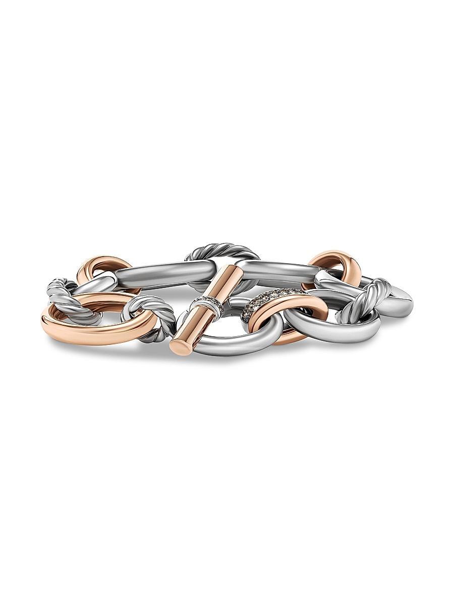 David Yurman 18K Rose Gold & Sterling Silver Mercer Cognac Diamond Pave Link Bracelet Product Image