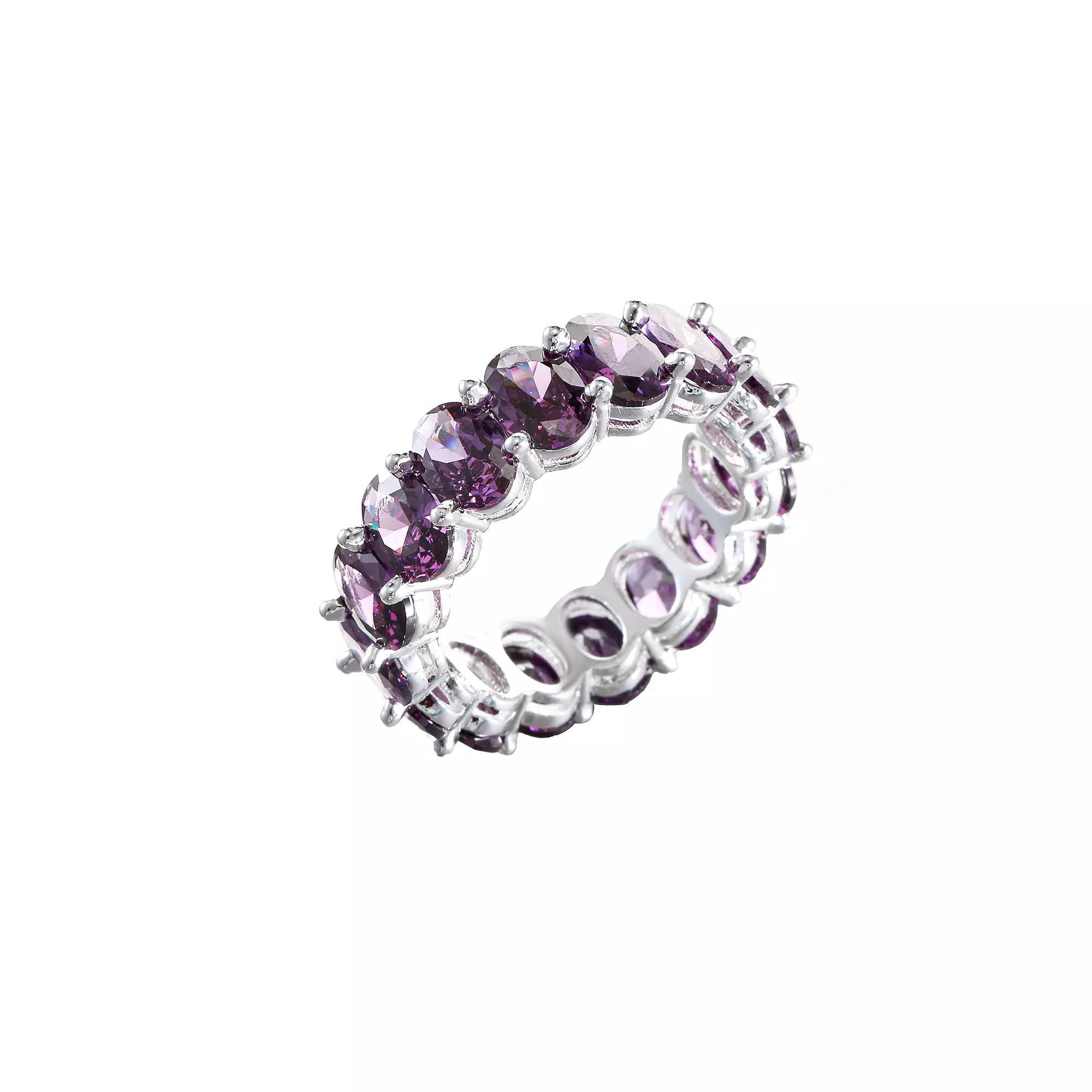 City Luxe Crystal Eternity Band Ring, Women's, Size: 8, February Silver Tone Product Image
