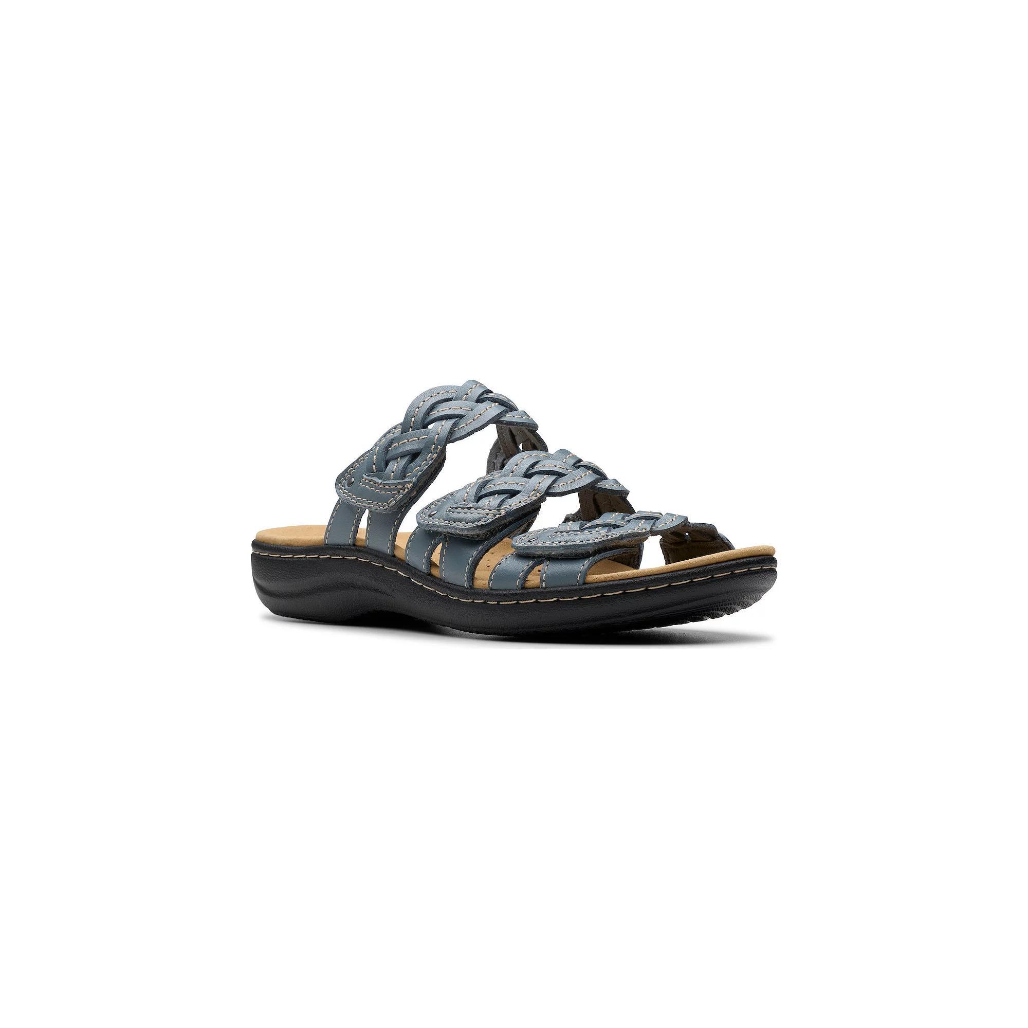 Clarks® Womens Laurieann Rio Leather Slide Sandals, Women's, Size: 10, Blue Gray Leather Product Image