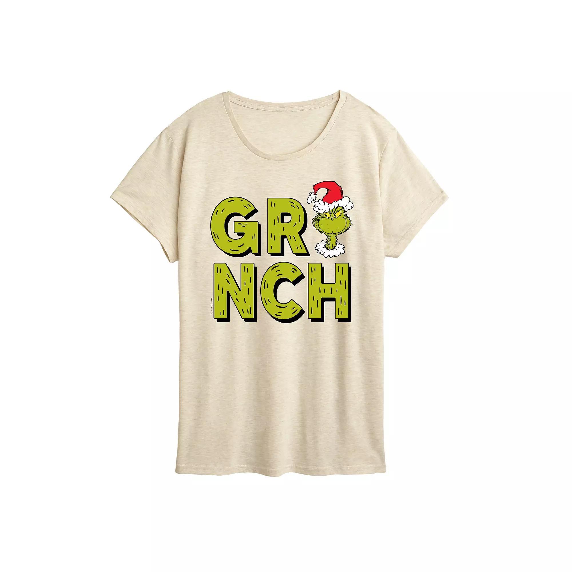 Women's Dr. Seuss Grinch Fur Letters Graphic Tee, Size: Large, Beige Product Image