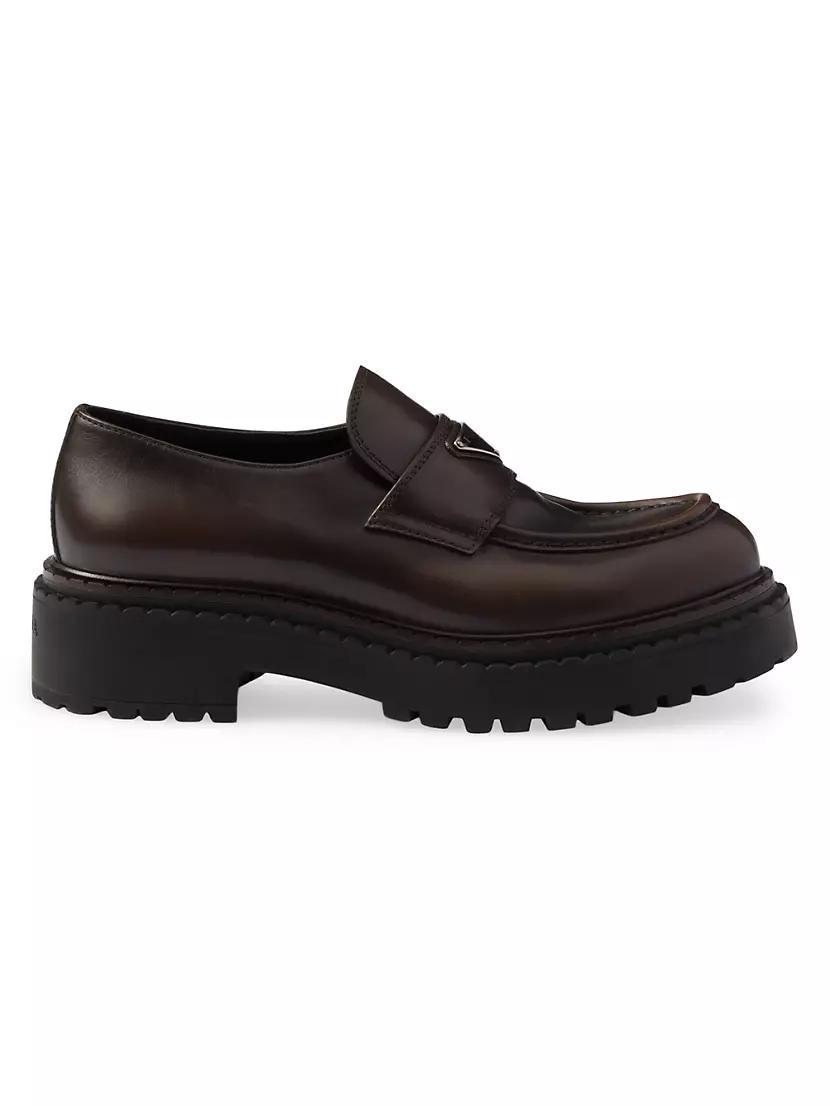 Prada Mens Double Chocolate Leather Loafers Product Image