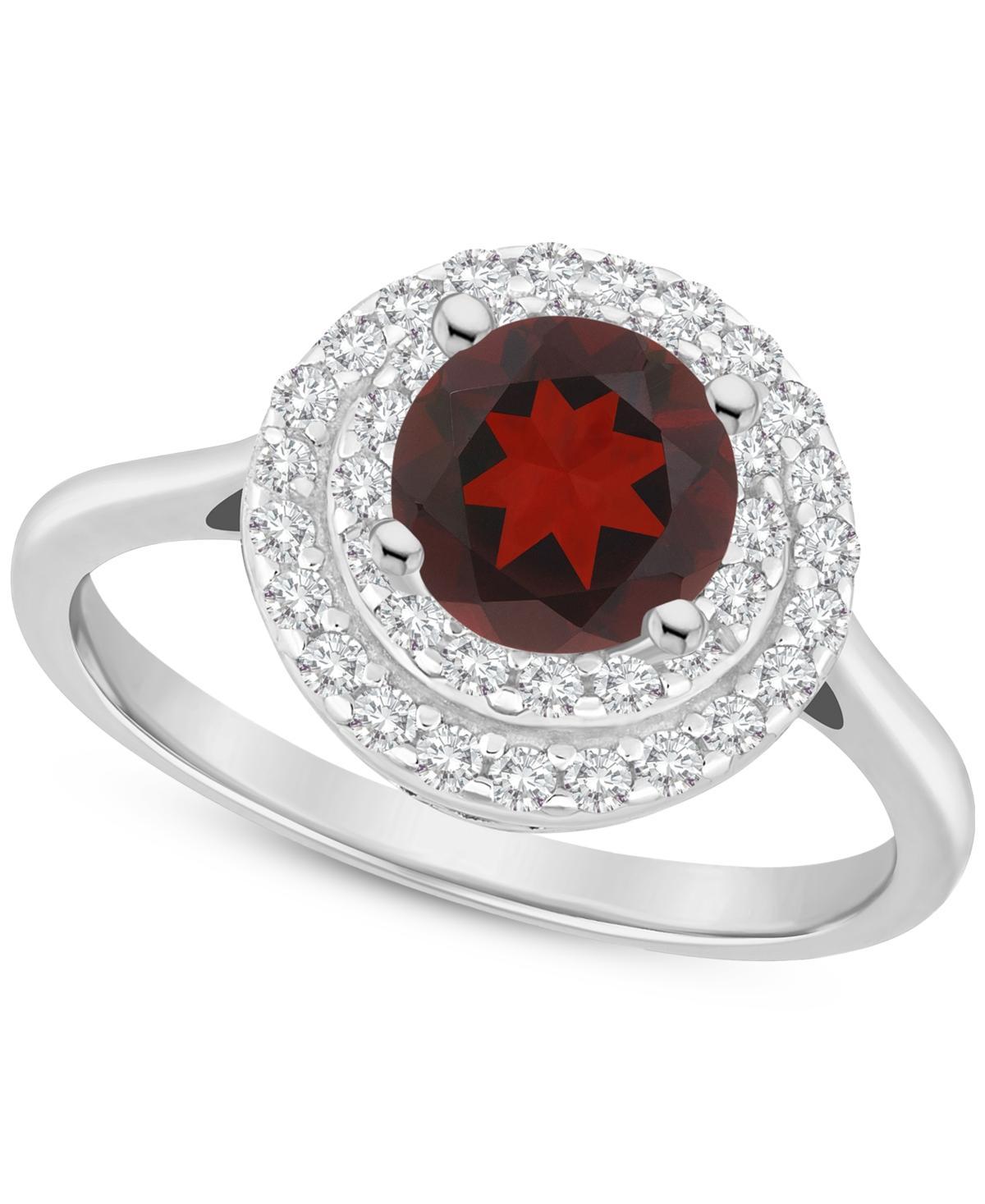 Celebration Gems Sterling Silver Round-Cut Garnet & White Topaz Double Halo Ring, Women's, Size: 7 Product Image