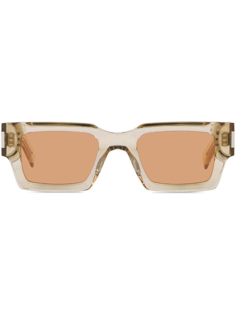 SAINT LAURENT Womens Yellow Ys000468 Rectangle-frame Acetate Sunglasses In Beige Product Image