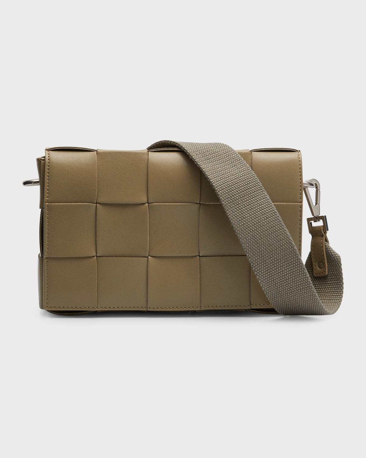 BOTTEGA VENETA Men's Cassette Intreccio Leather Crossbody Bag In Taupe/taupe N-silver Product Image