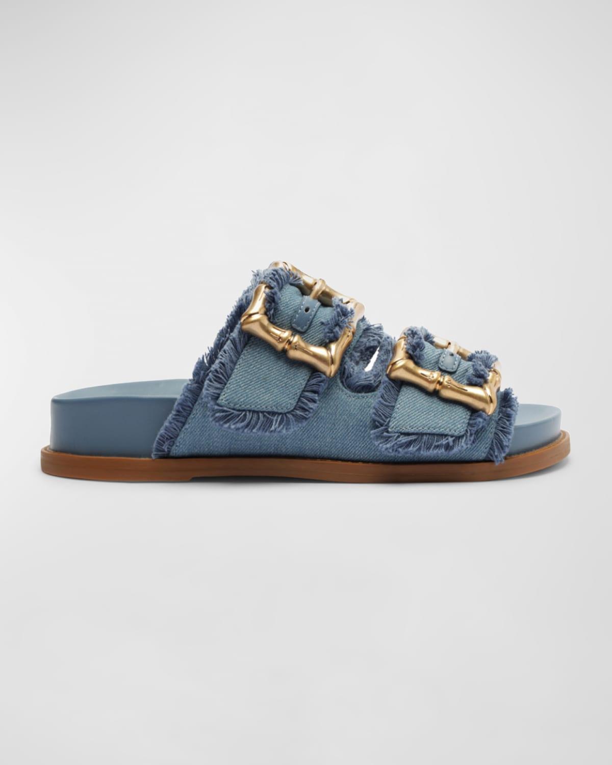 Enola Frayed Dual-Buckle Slide Sandals Product Image