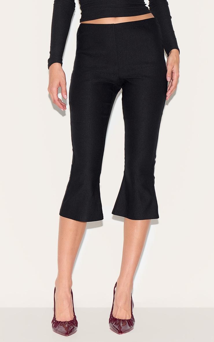 Black Stretch Woven Flared Capri Leggings Product Image