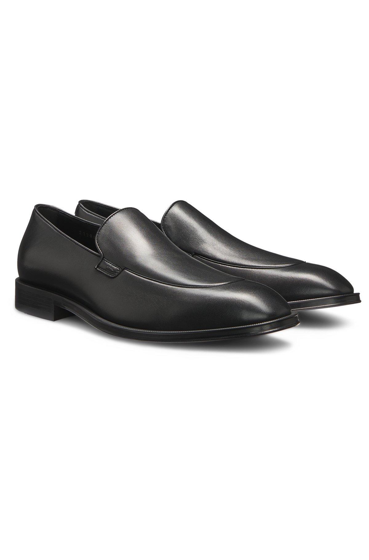 BOSS - Leather loafers with apron toe - Black Product Image