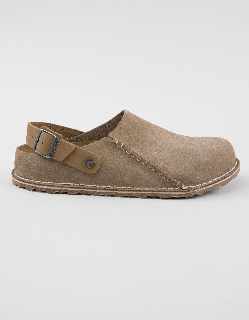 BIRKENSTOCK Lutry Premium Suede Mens Clogs - TAUPE Product Image