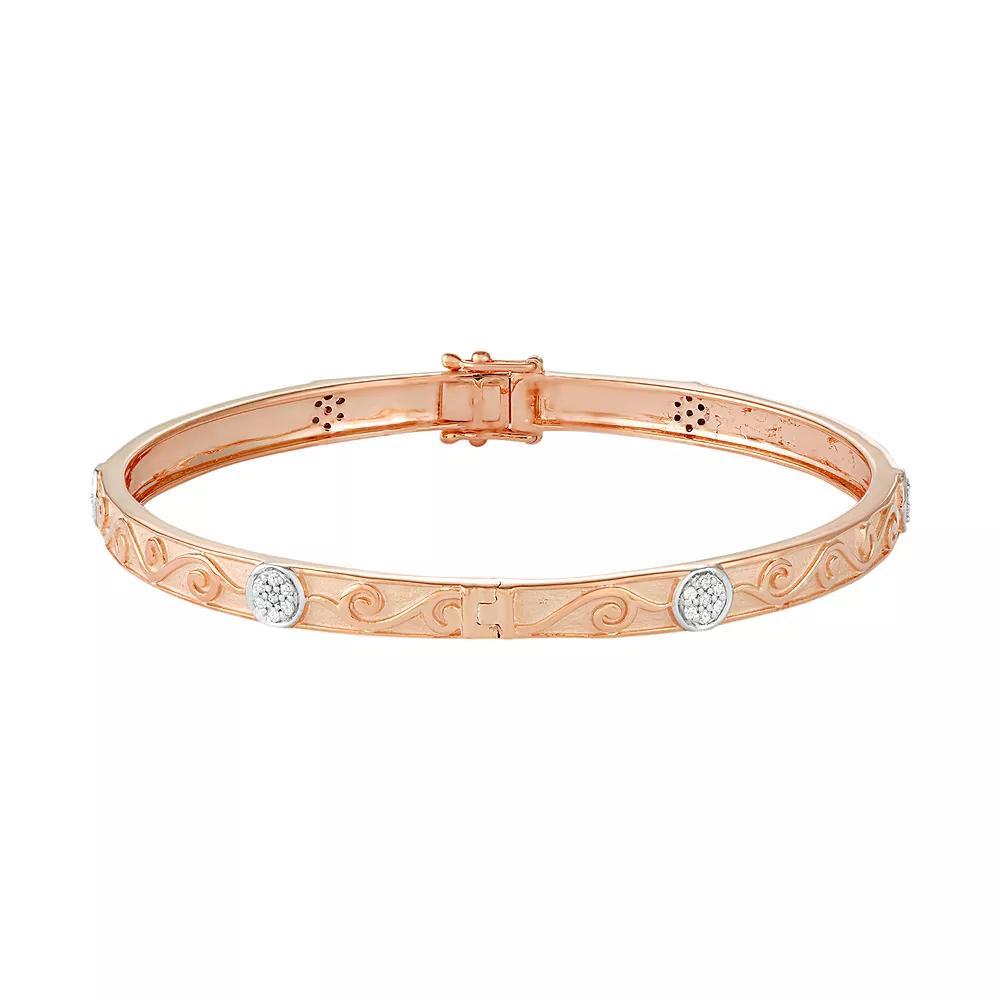 14k Rose Gold Over Silver 1/3 Carat T.W. Diamond Filigree Bangle Bracelet, Women's, Pink Tone Product Image