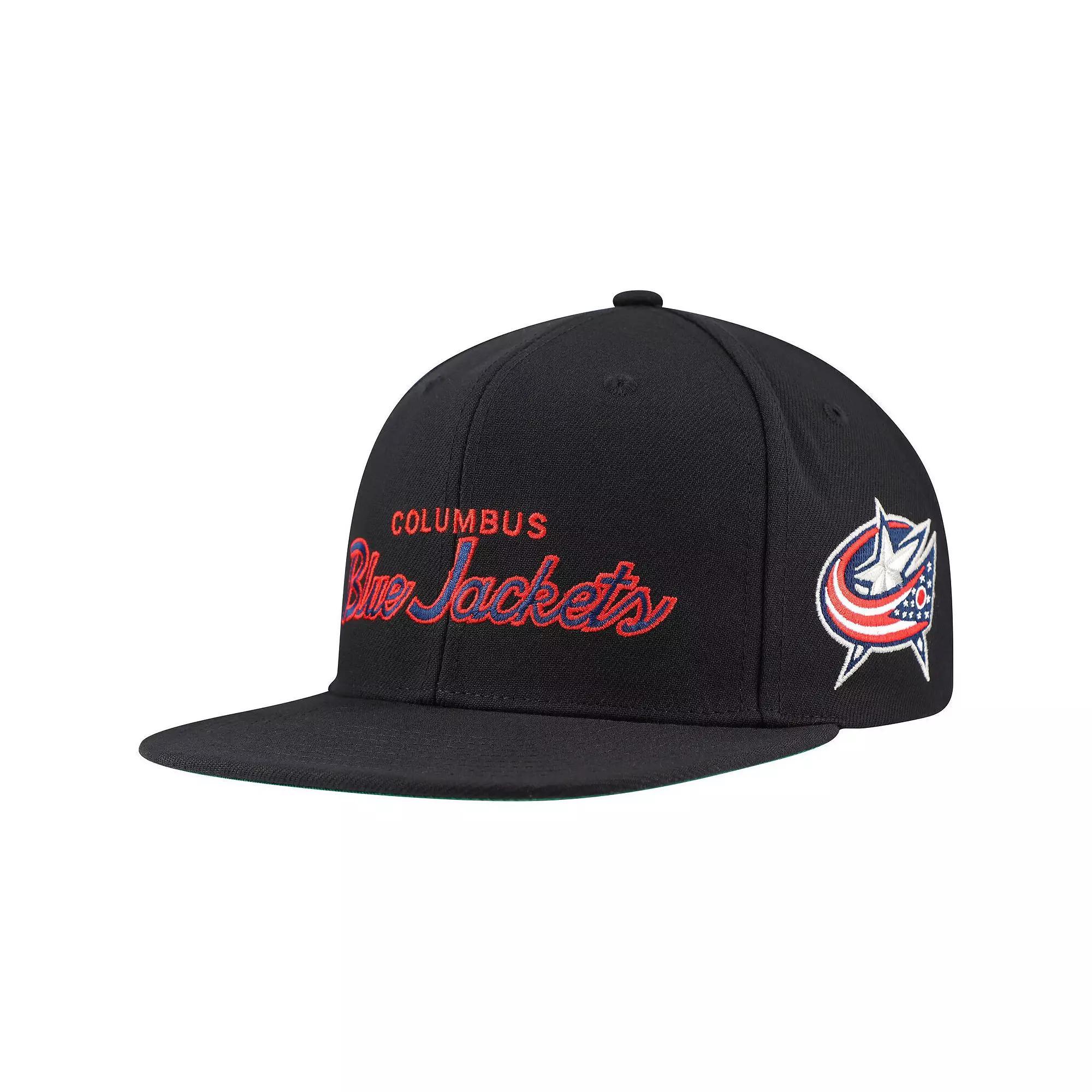Men's Mitchell & Ness Black Columbus Blue Jackets Core Team Script 2.0 Snapback Hat Product Image