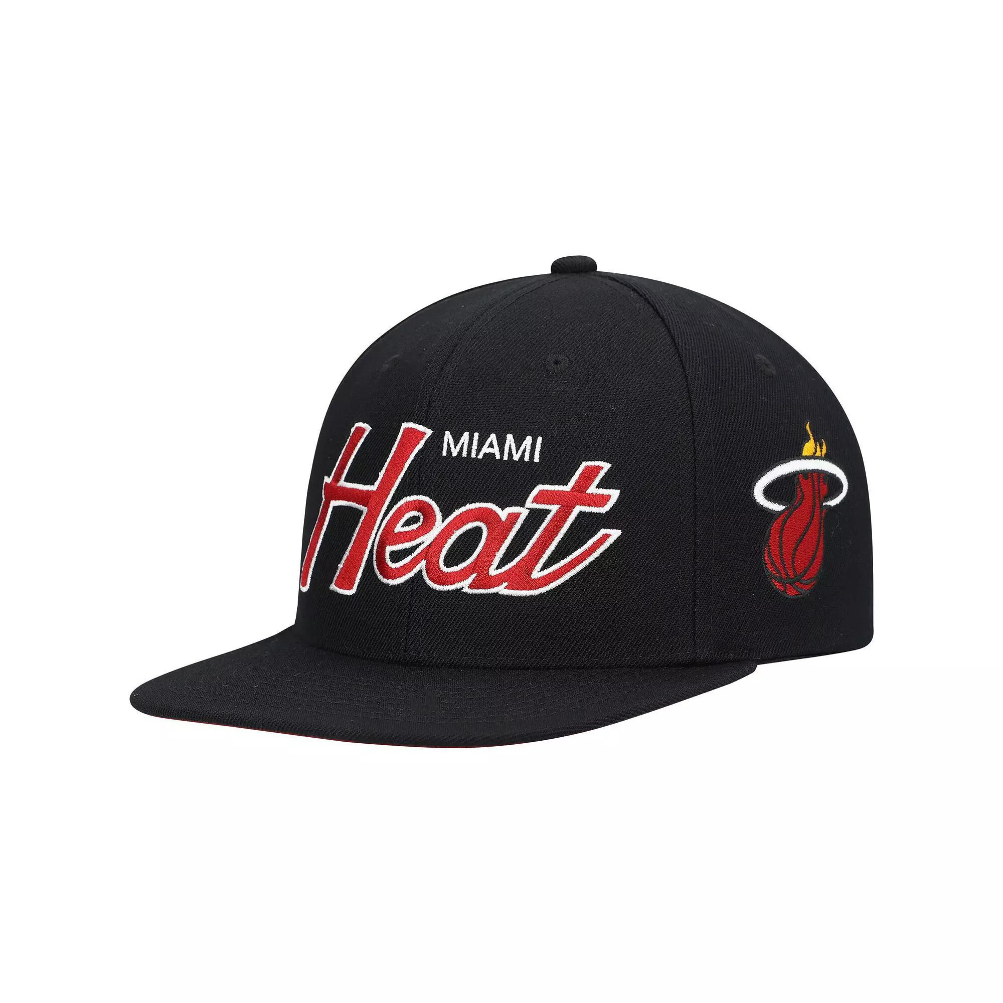 Mens Mitchell & Ness Miami Heat Hardwood Classics Script 2.0 Snapback Hat Product Image