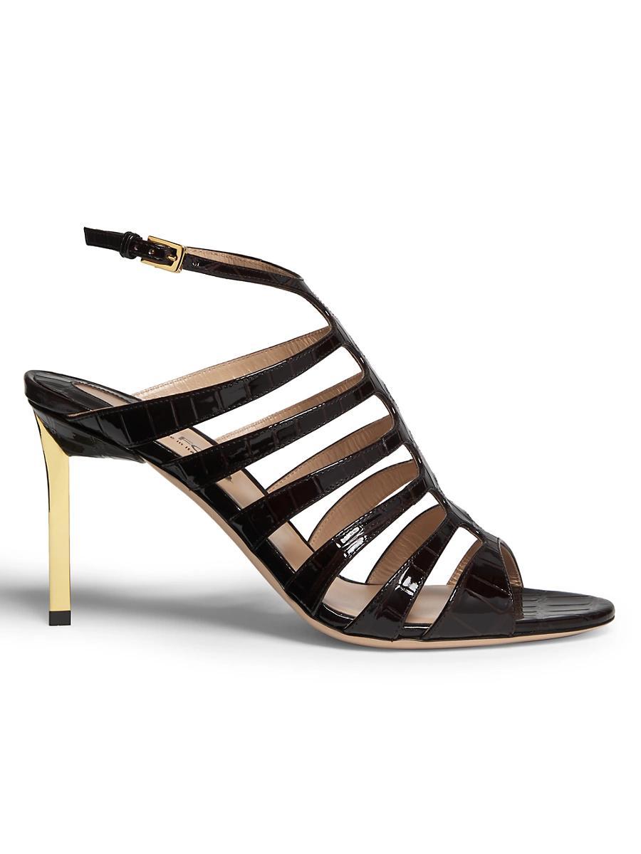 Womens Carine 85MM Crocodile-Stamped Leather Sandals Product Image