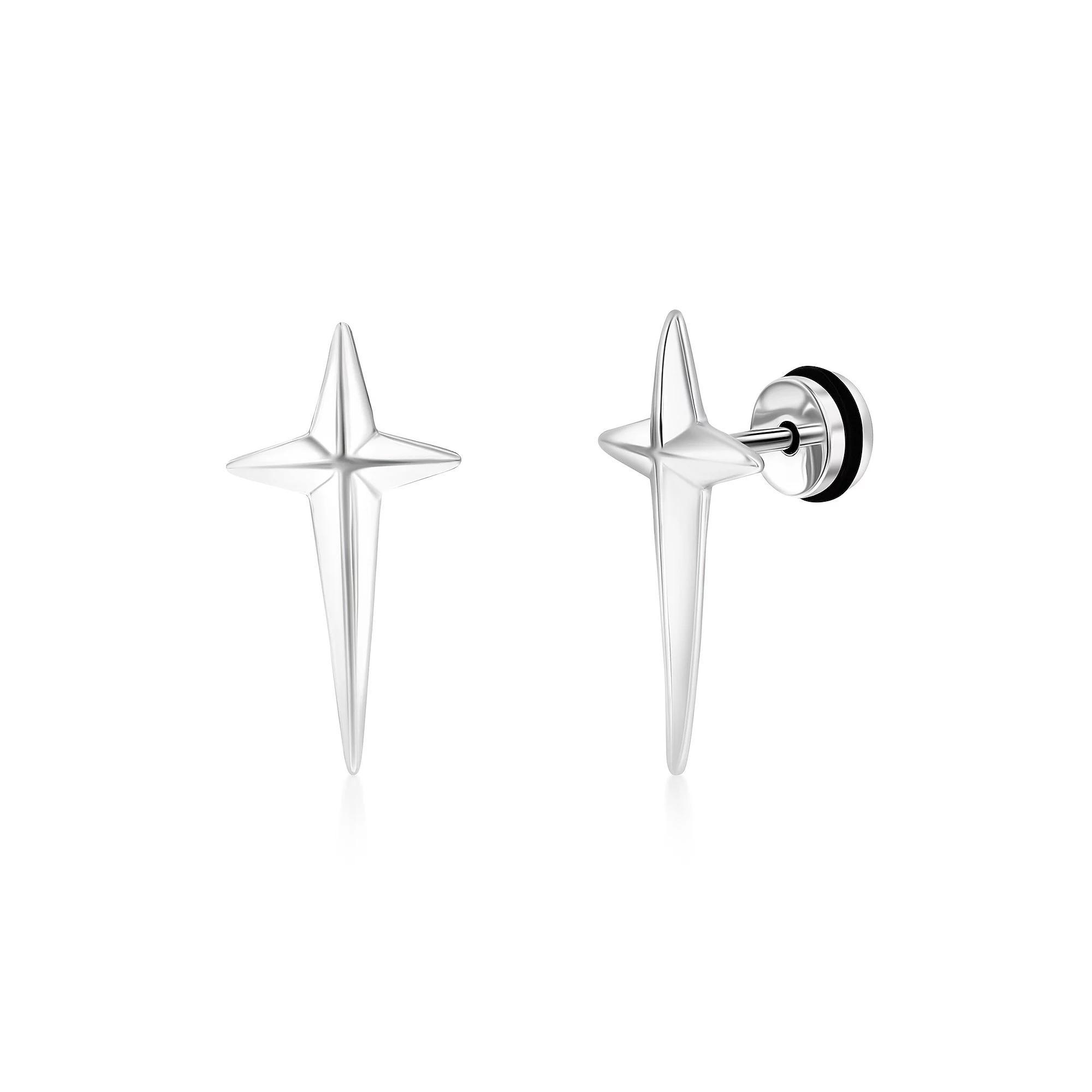 Metallo Stainless Steel Cross Style Earrings, Men's Product Image