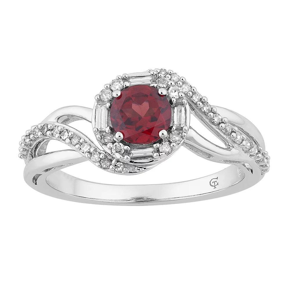 10k White Gold Garnet & 1/4 Carat T.W. Diamond Swirl Ring, Women's, Size: 8, 10k Whgold Product Image