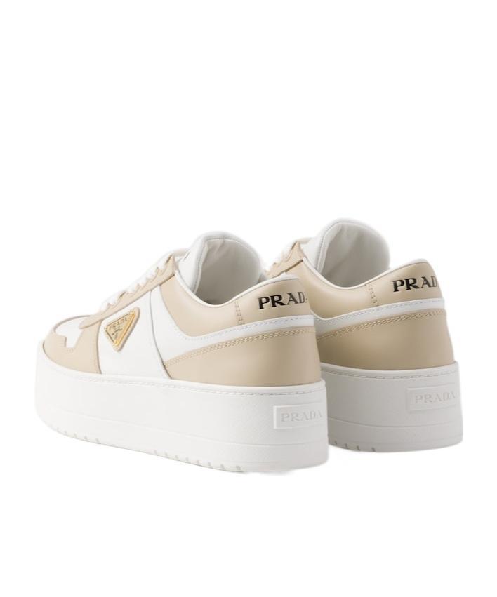 PRADA Downtown Bold Platform-sole Leather Trainers In White Beige Product Image