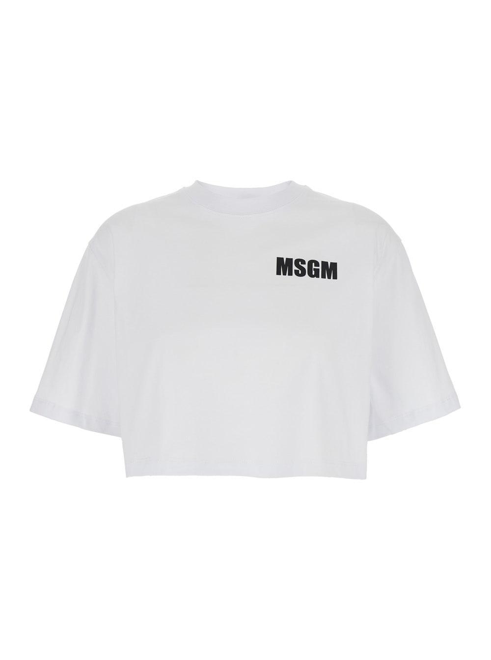MSGM Cropped Cotton T-shirt In White Product Image