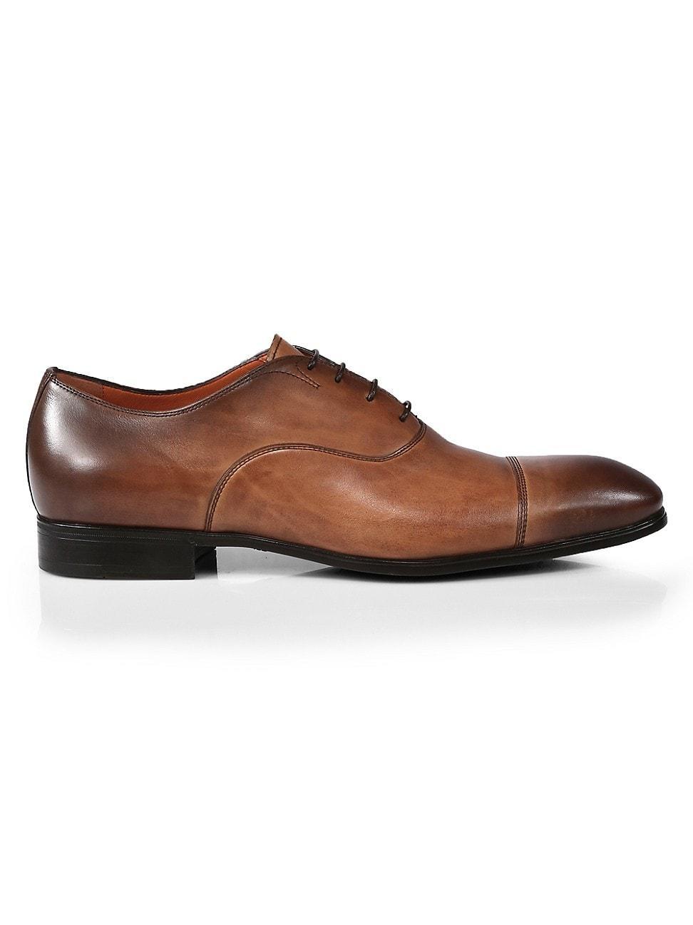 Mens Burnished Leather Cap-Toe Lace-Up Shoes Product Image