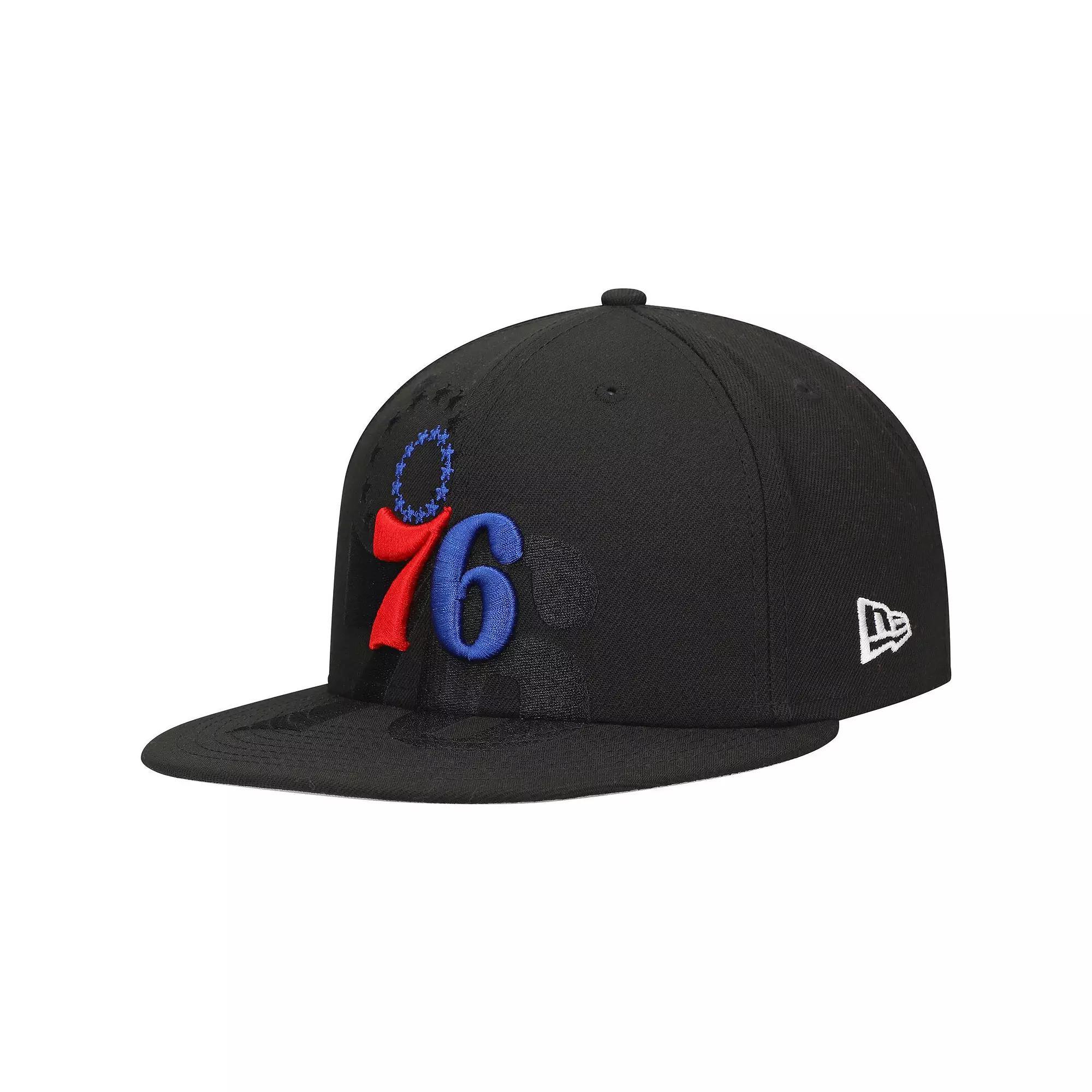 Men's New Era Black Philadelphia 76ers Blackout Shadow Logo 59FIFTY Fitted Hat, Size: 7 1/2, 76r Black Product Image