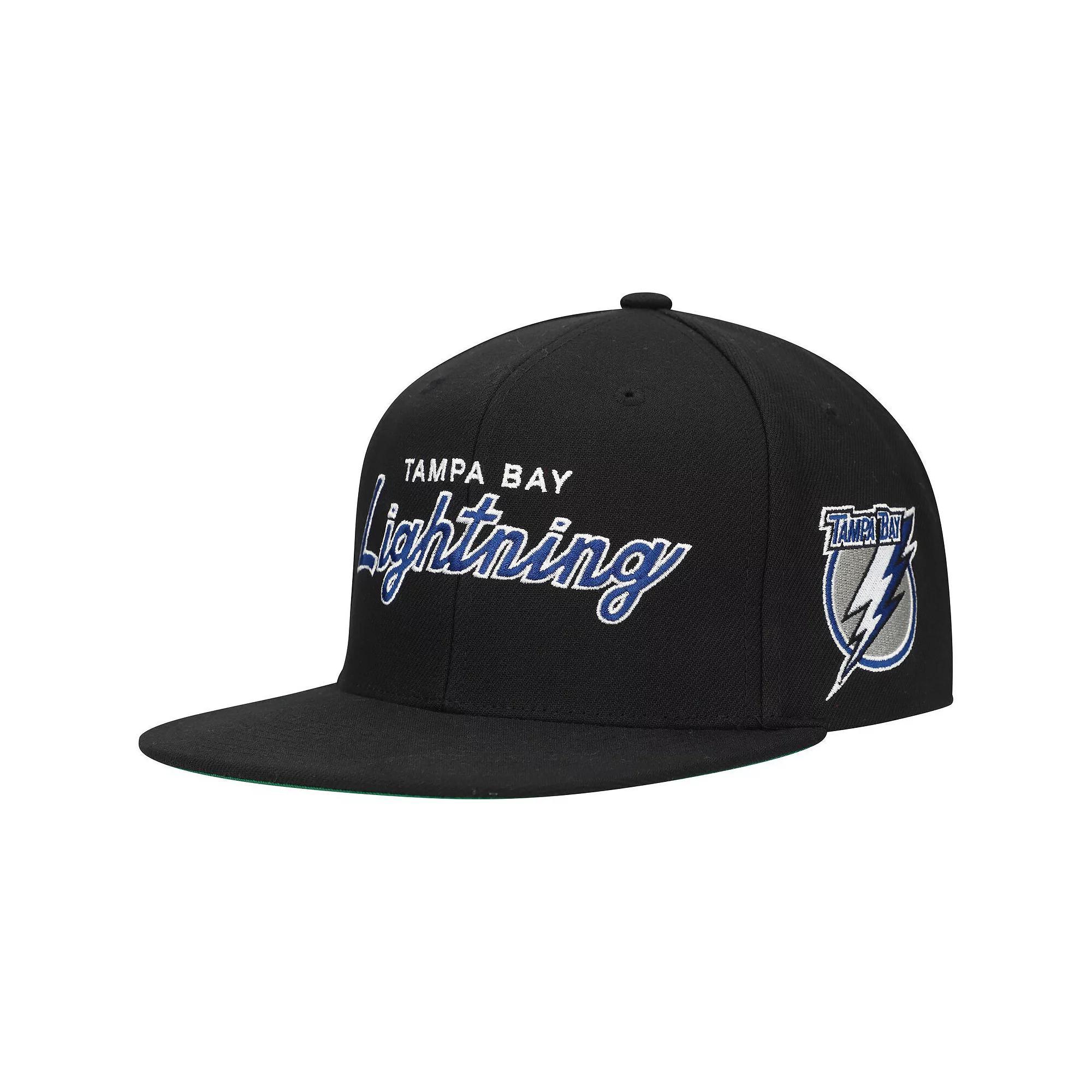 Men's Mitchell & Ness Black Tampa Bay Lightning Core Team Script 2.0 Snapback Hat, Lgh Black Product Image