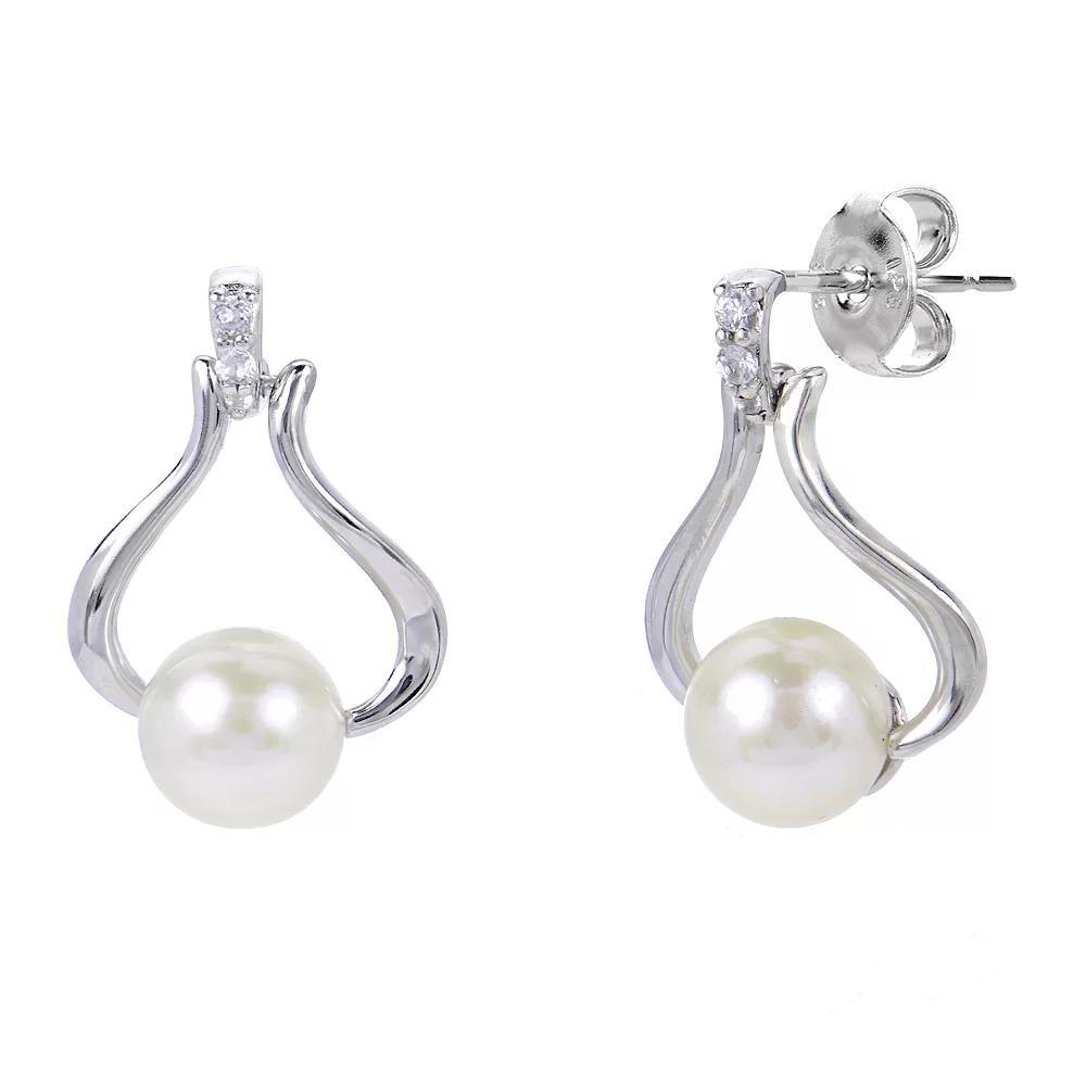 PearLustre by Imperial Sterling Silver Freshwater Cultured Pearl & Lab-Created White Sapphire Omega Doorknocker Earrings, Womens Product Image