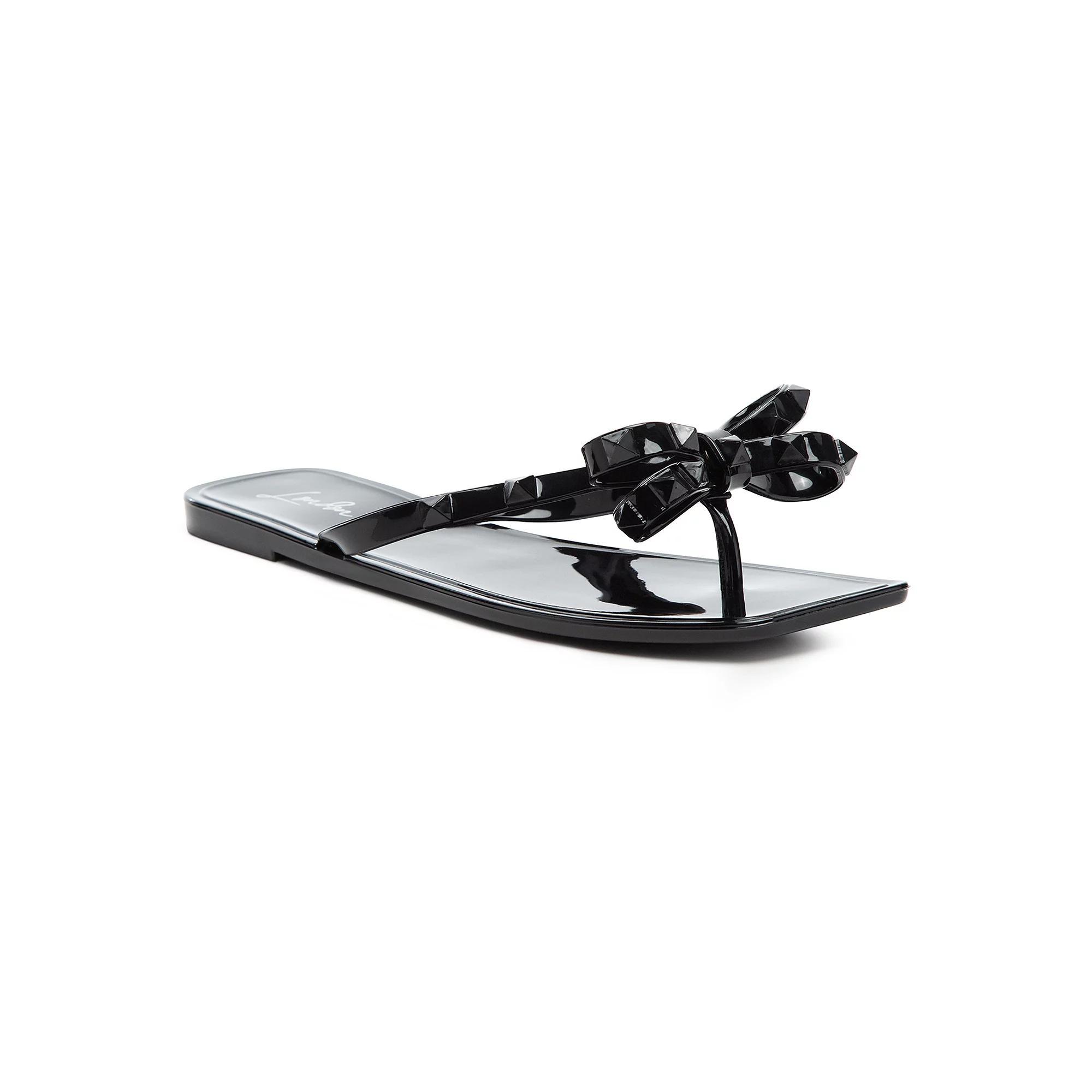 London Rag Women's Retta Bow Thong Slide Sandals, Size: 7, Black Product Image
