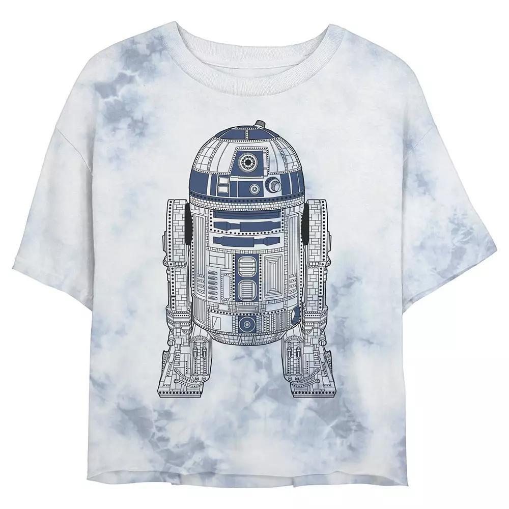 Juniors' Star Wars: R2-D2 Outline Wash Graphic Crop Tee, Women's, Size: Small, White Blue Product Image