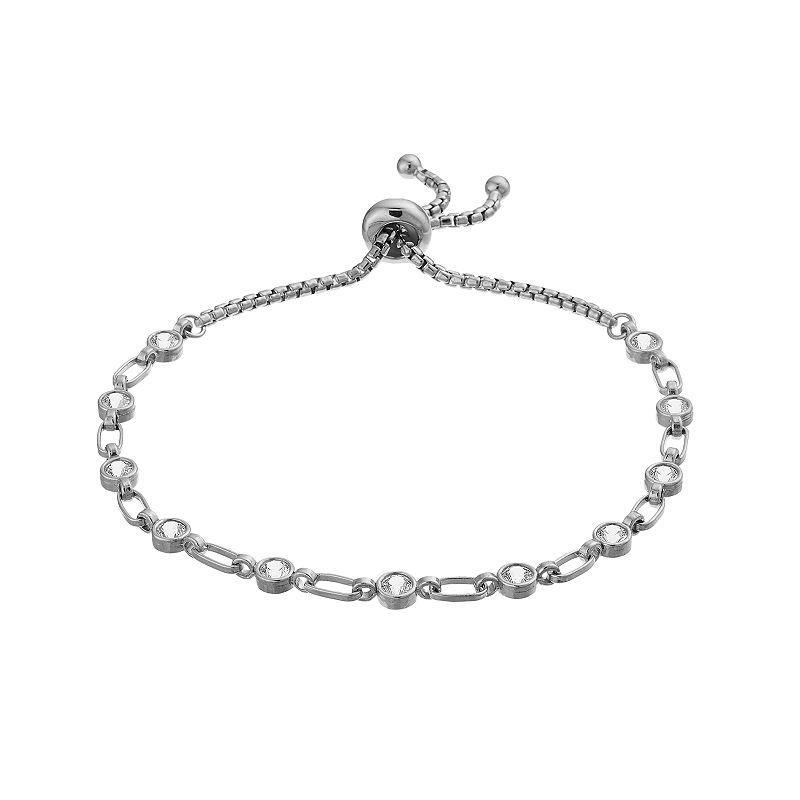 Kristen Kesho Sterling Silver Lab-Created White Sapphire Tennis Adjustable Bolo Bracelet, Women's, Size: 9.50, Gold Tone Product Image