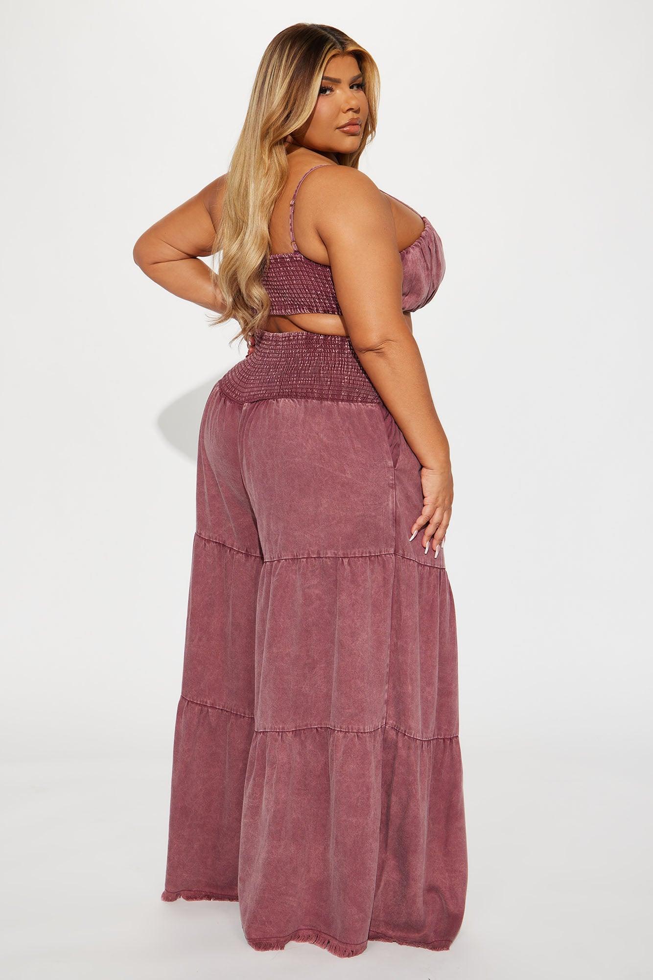 Olivia Washed Pant Set - Burgundy Product Image