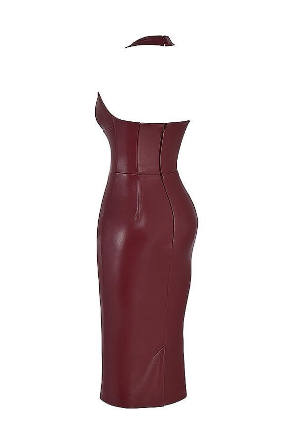 Jaquetta Wine Vegan Leather Midi Dress Product Image