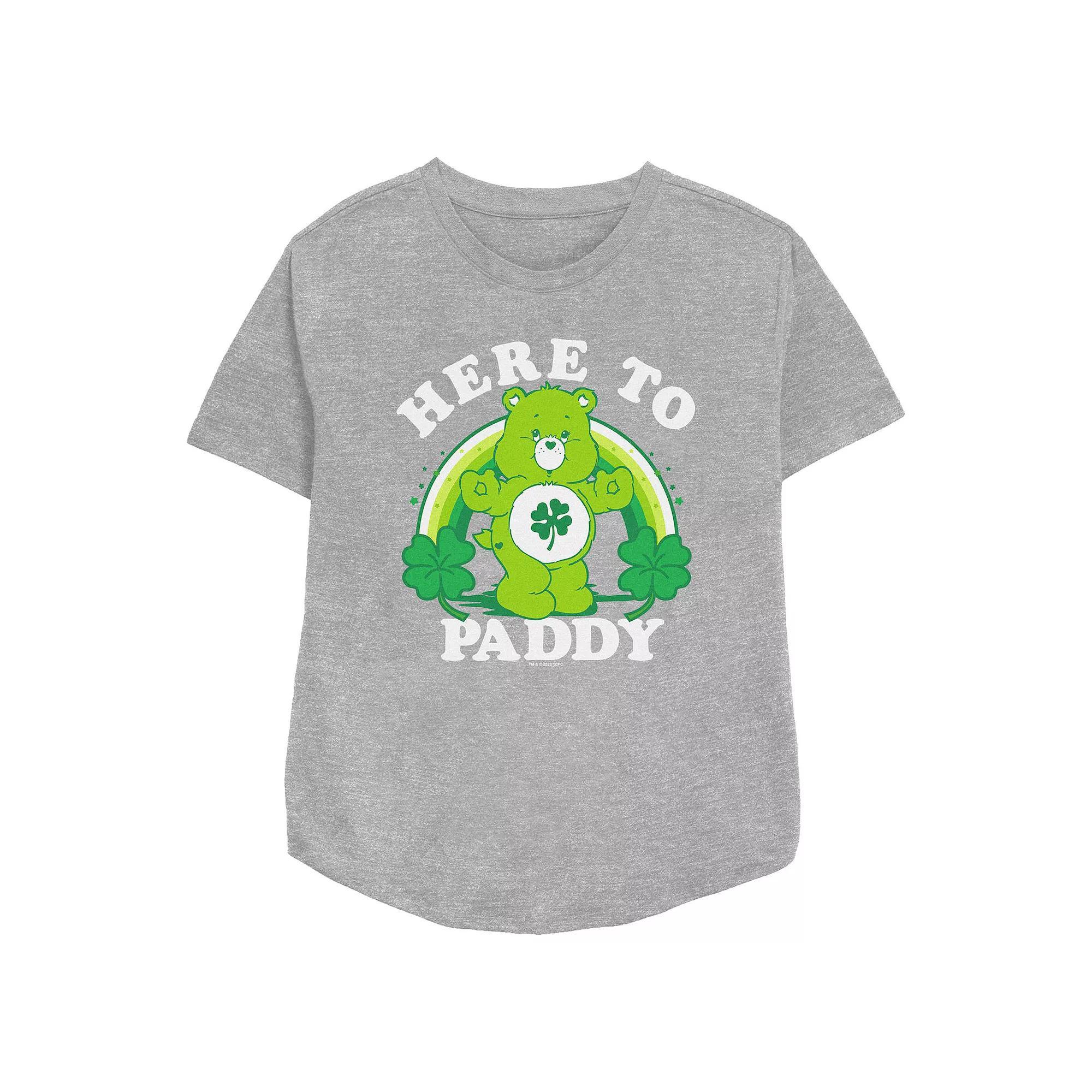 Women's Care Bears Good Luck Bear Here To Paddy Relaxed Fit Graphic Tee, Size: Medium, Athletic Grey Product Image