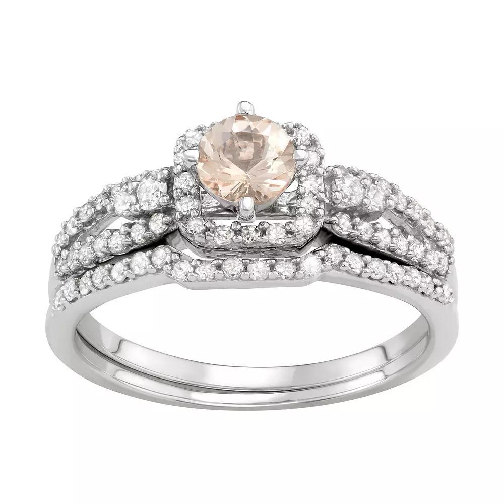 10k White Gold 1/2 Carat T.W. Diamond & Morganite Engagement Ring Set, Women's, Size: 8, 10k Whgold Product Image