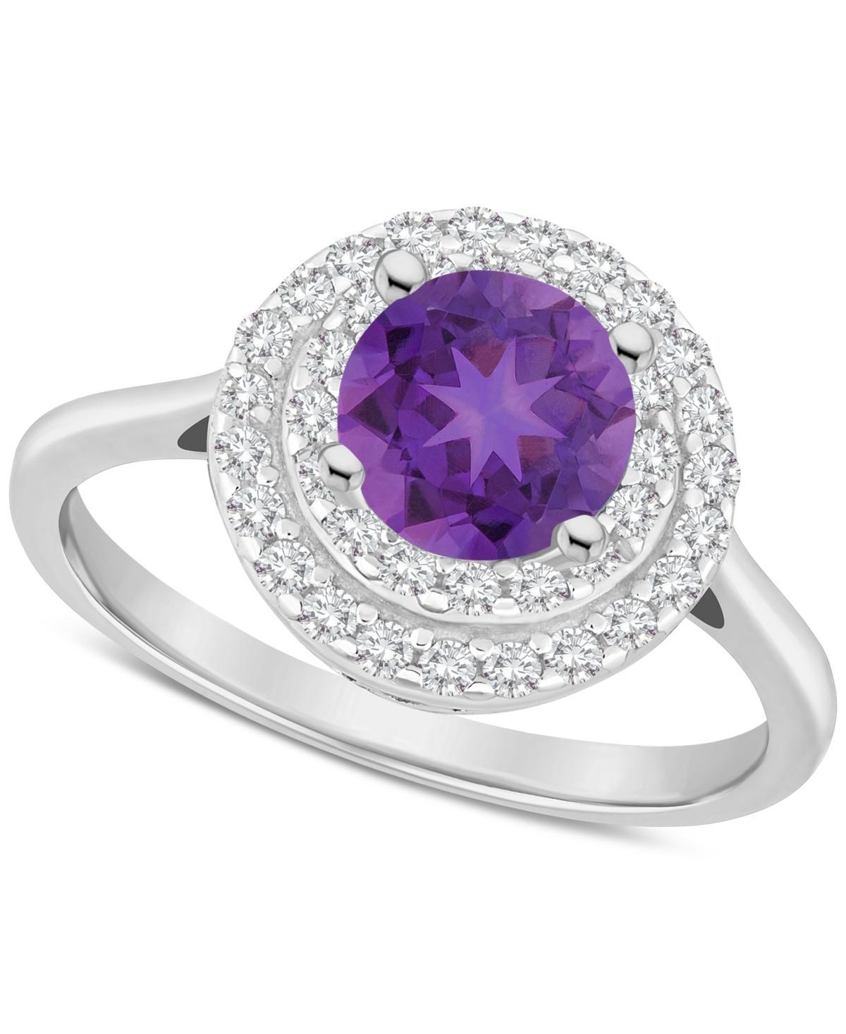 Celebration Gems Sterling Silver Round-Cut Garnet & White Topaz Double Halo Ring, Women's, Size: 7 Product Image
