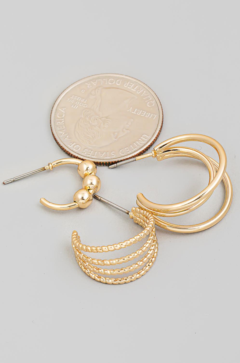 Layered Three Pair Earrings Set Product Image