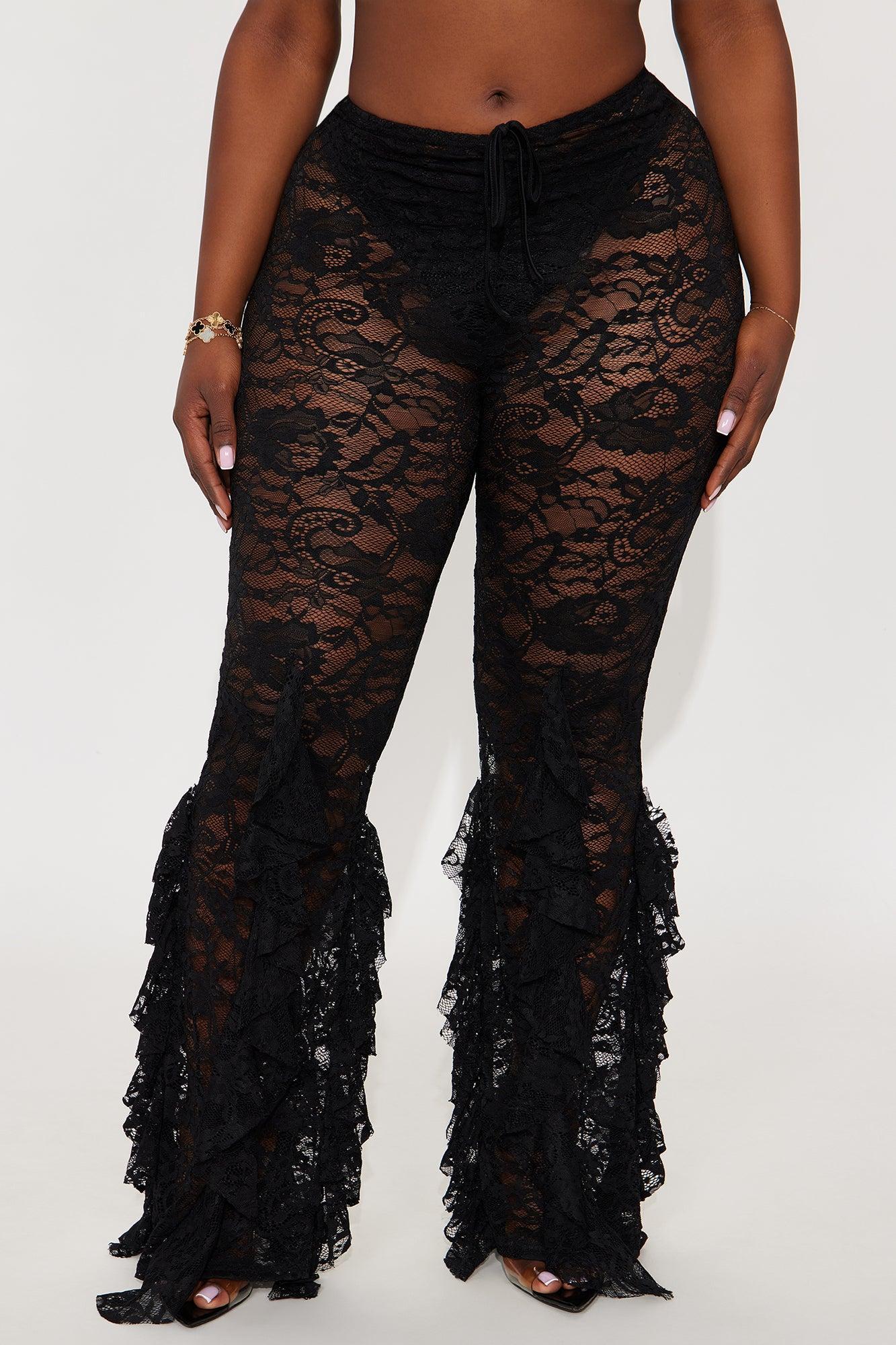 Biyanka Ruffle Lace Flare Pant - Black Product Image