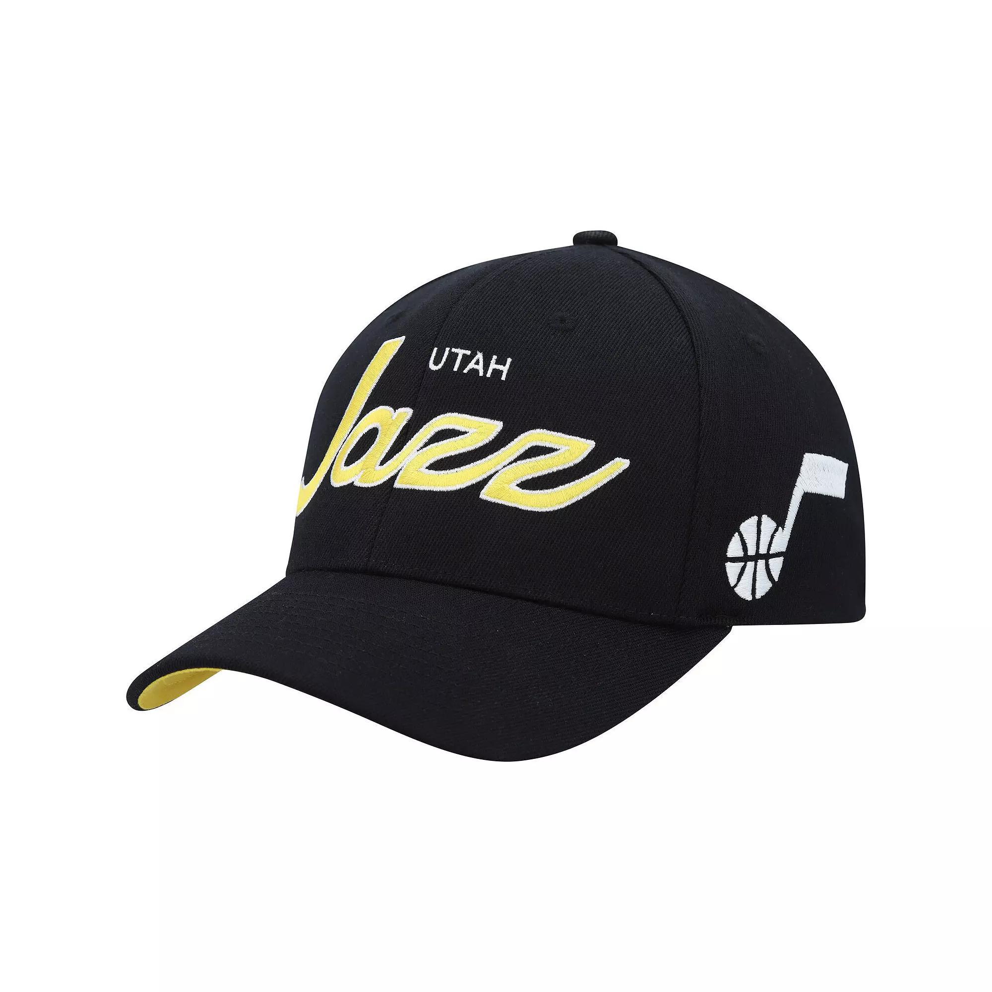 Men's Mitchell & Ness Black Utah Jazz MVP Team Script 2.0 Stretch Snapback Hat, Jaz Black Product Image