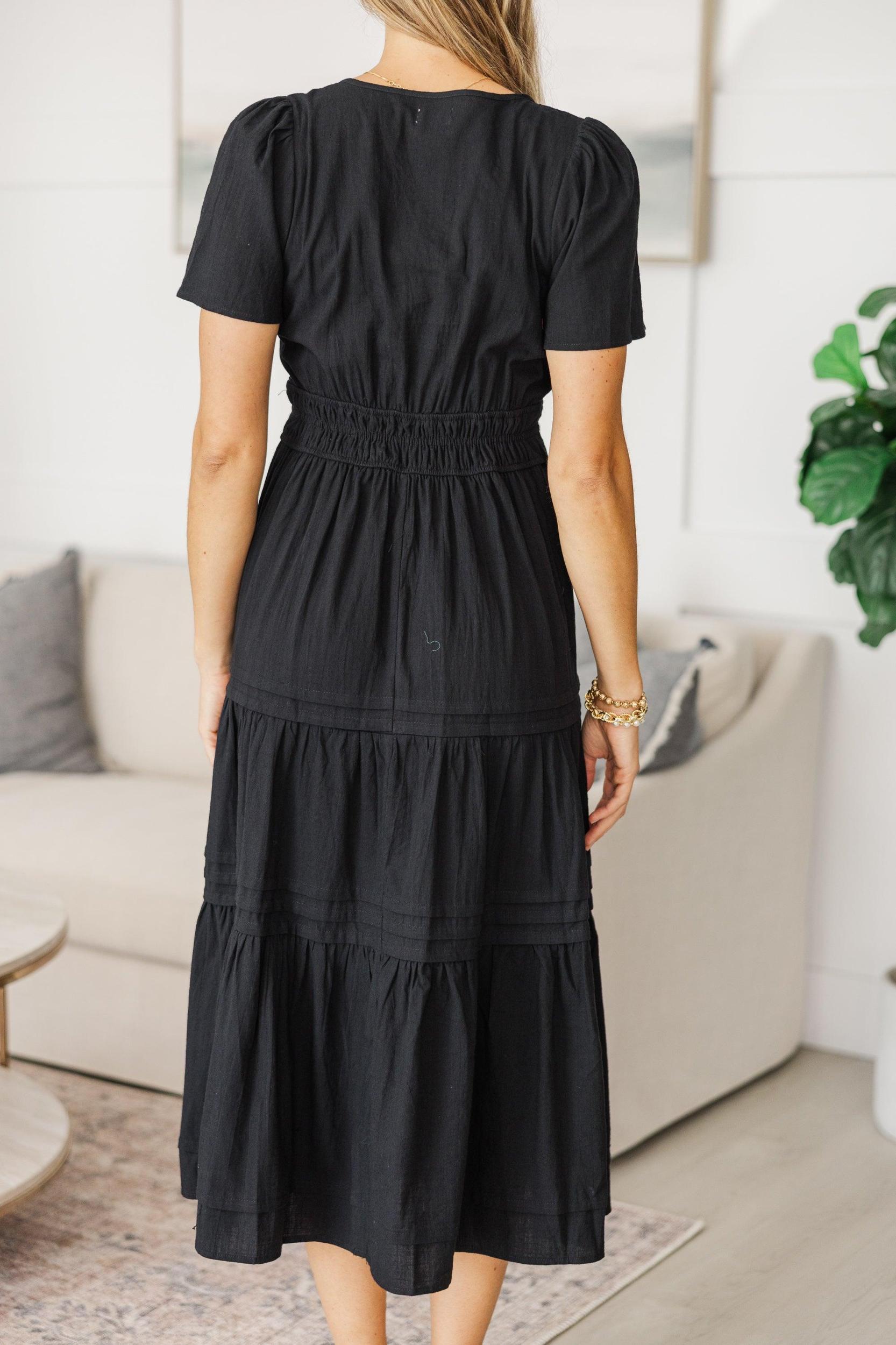 NURSING COLLECTION: It's In The Air Black Tiered Midi Dress Female Product Image