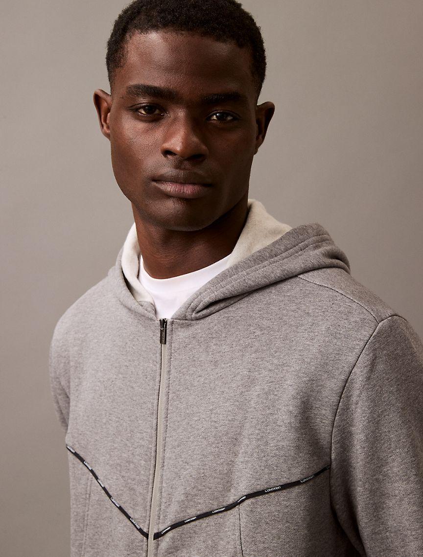 Calvin Klein Mens Fleece Logo Piping Classic Zip Hoodie - Grey - XS Product Image