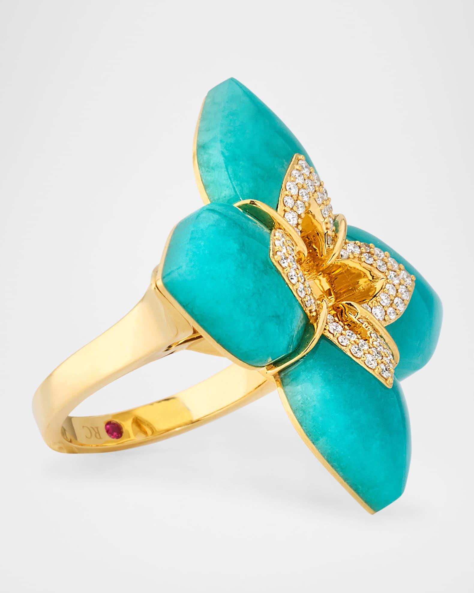 Souffle 18K Yellow Gold Diamond Venetian Princess Ring with Gemstones Product Image