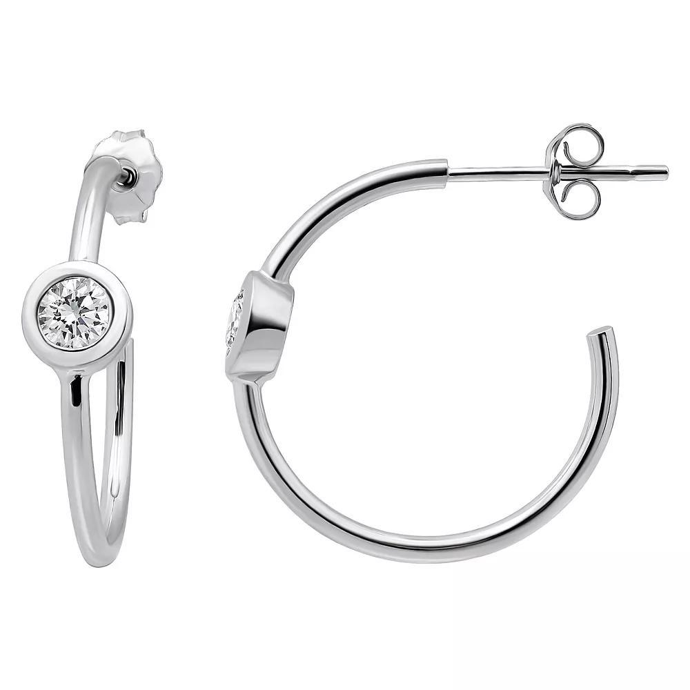 Aleure Precioso Sterling Silver Cubic Zirconia 21 mm C-Hoop Earrings, Women's Product Image