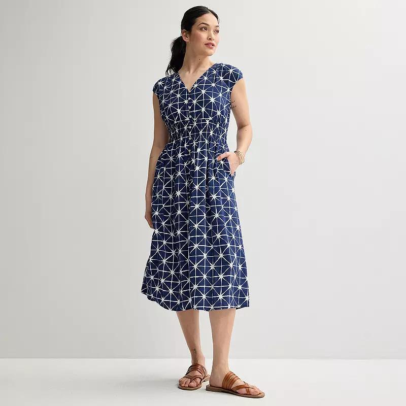 Women's Sonoma Goods For Life® Smock Button Through Midi Dress, Size: Medium, Blue Nautical Print Product Image