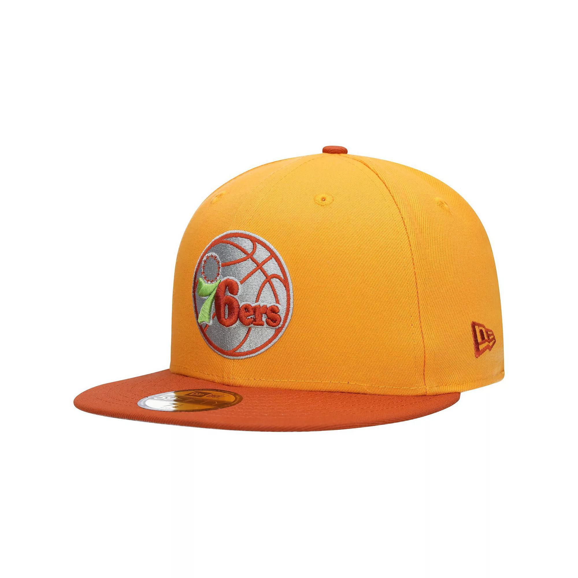 Men's New Era Gold/Rust Philadelphia 76ers 59FIFTY Fitted Hat, Size: 7 1/2, 76r Gold Product Image