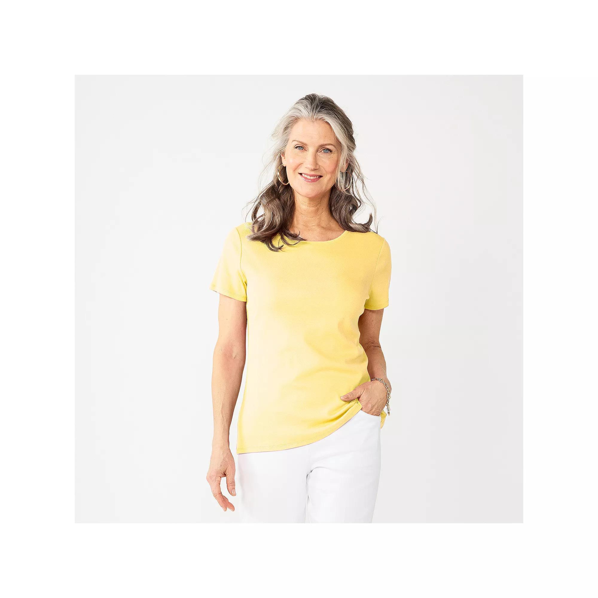 Petite Croft & Barrow Essential Crewneck Tee, Womens Yellow Yellow Product Image