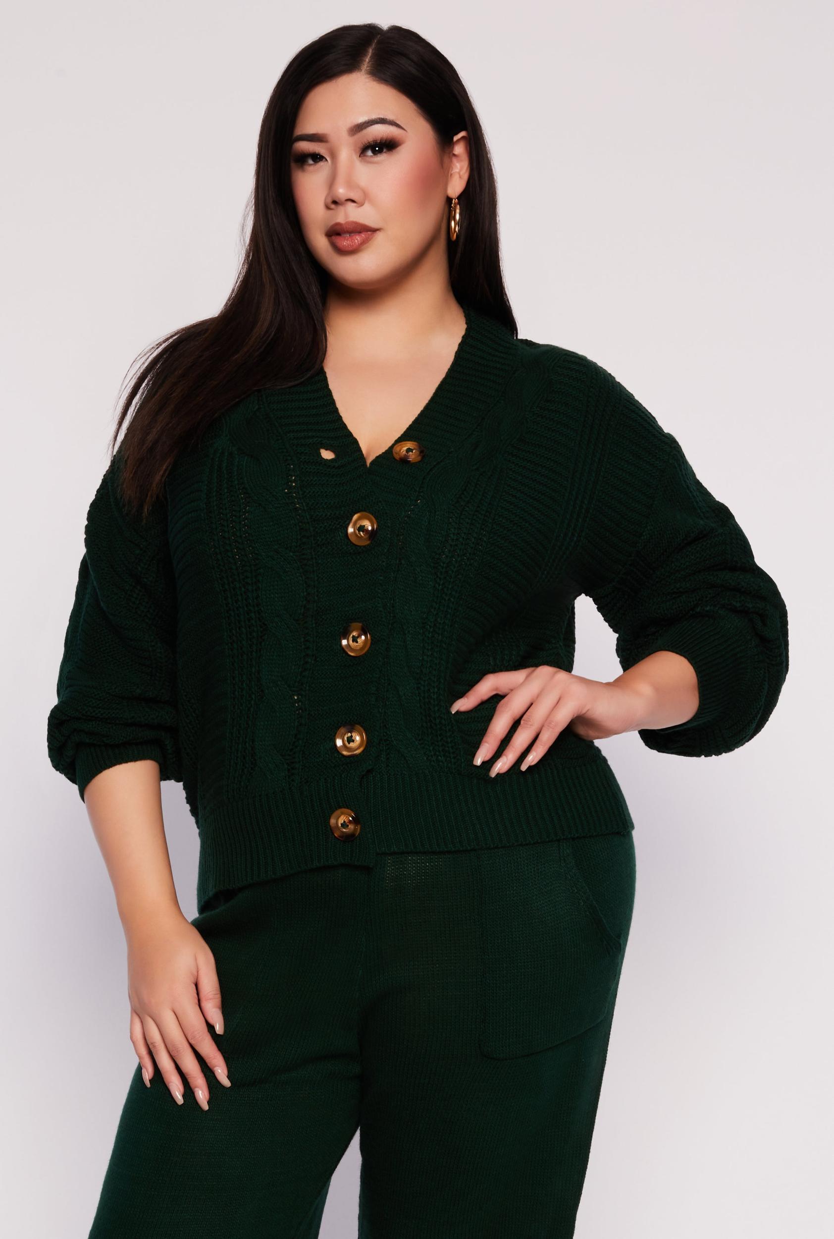 Womens Plus Size Cable Knit Cardigan Product Image