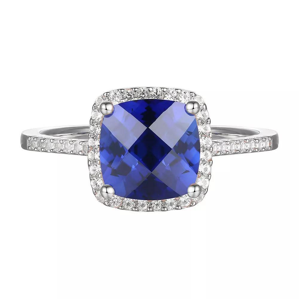 Sterling Silver Lab-Created Sapphire, Lab-Created White Sapphire Solitaire Ring, Womens Product Image