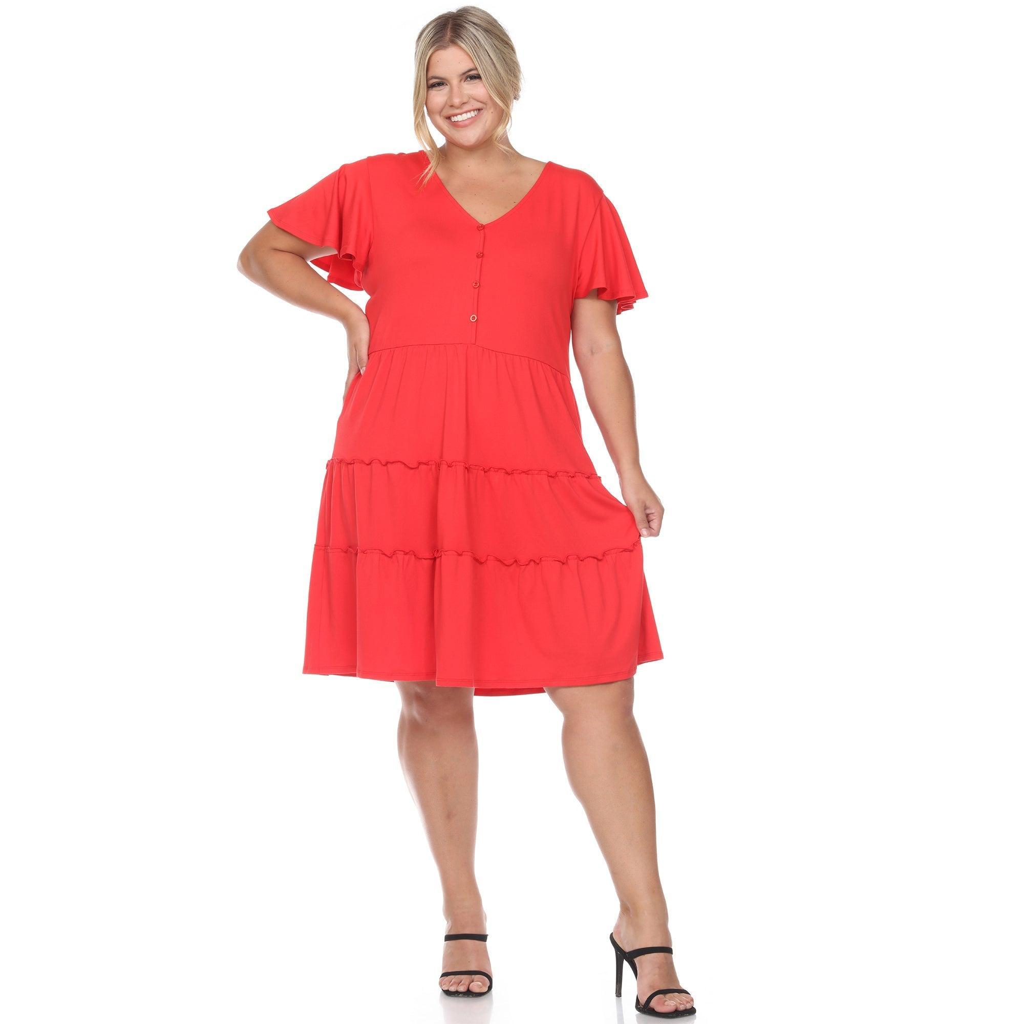 Short Sleeve V-neck Tiered Midi Dress - Plus Product Image