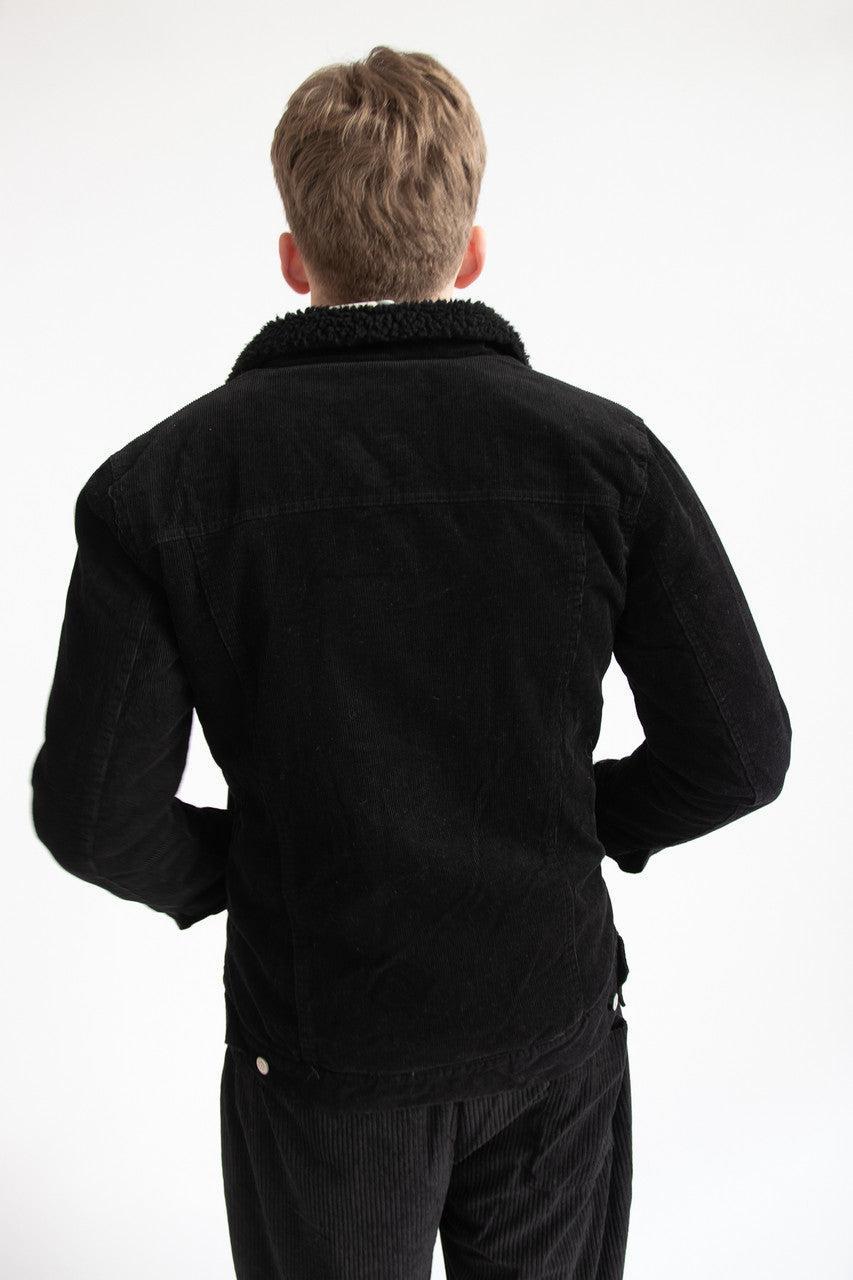 Black Sherpa Lined Corduroy Trucker Jacket Product Image