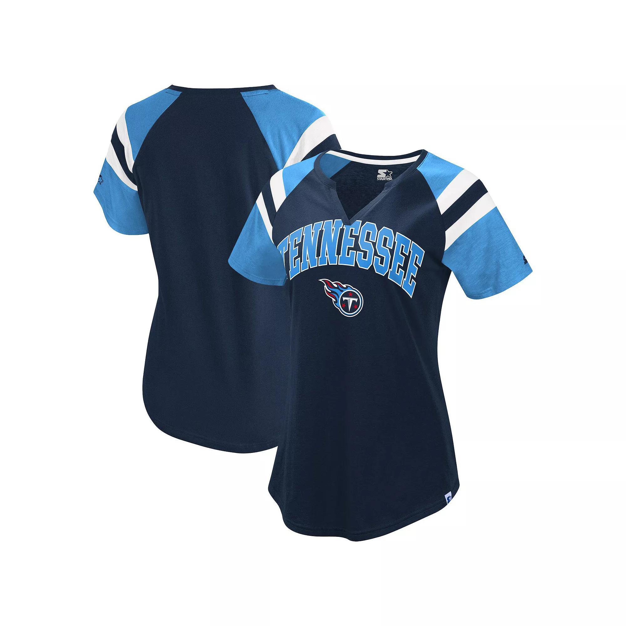 Women's Starter  Navy Tennessee Titans Game On Notch Neck Raglan T-Shirt, Size: Medium, Blue Product Image