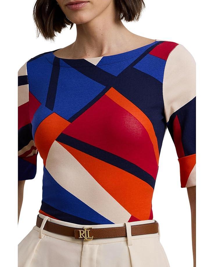Print Stretch Cotton Boatneck Tee Product Image